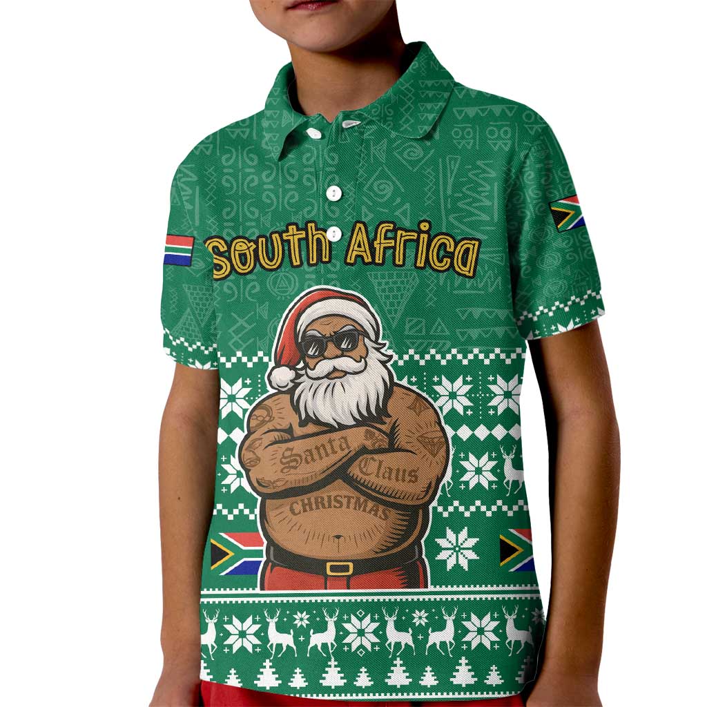 South Africa Christmas Kid Polo Shirt Christmas Santa Claus Tattoo - Wonder Print Shop