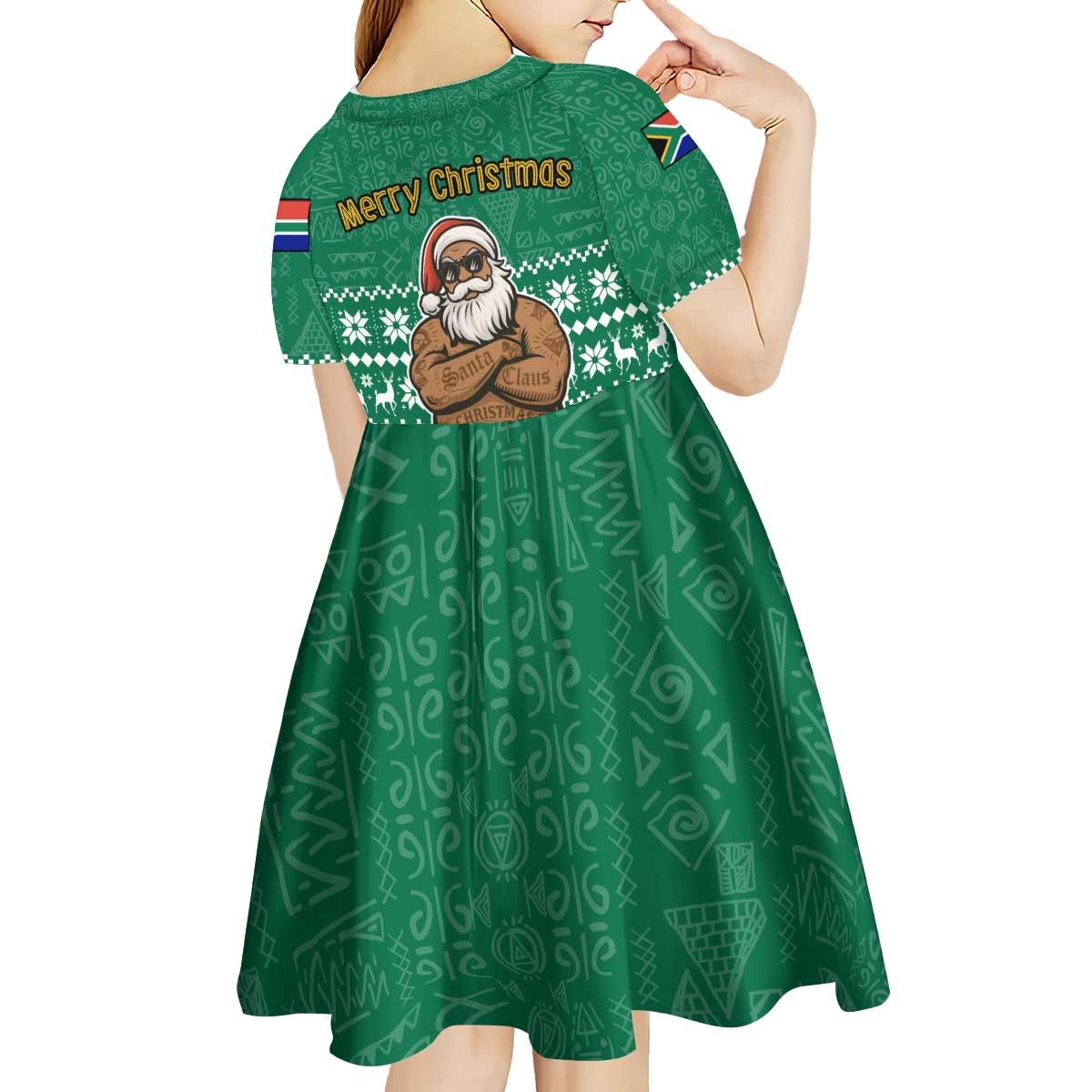 South Africa Christmas Kid Short Sleeve Dress Christmas Santa Claus Tattoo - Wonder Print Shop
