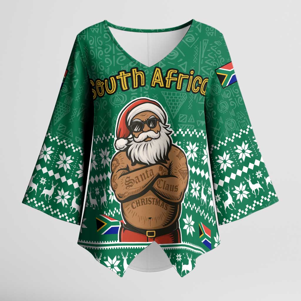 South Africa Christmas Kimono Sleeve Blouse Christmas Santa Claus Tattoo - Wonder Print Shop
