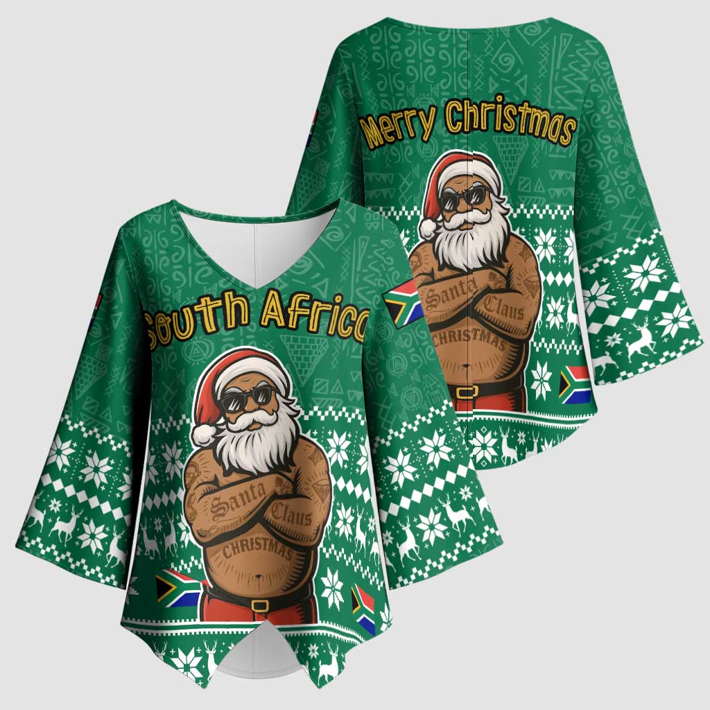South Africa Christmas Kimono Sleeve Blouse Christmas Santa Claus Tattoo - Wonder Print Shop