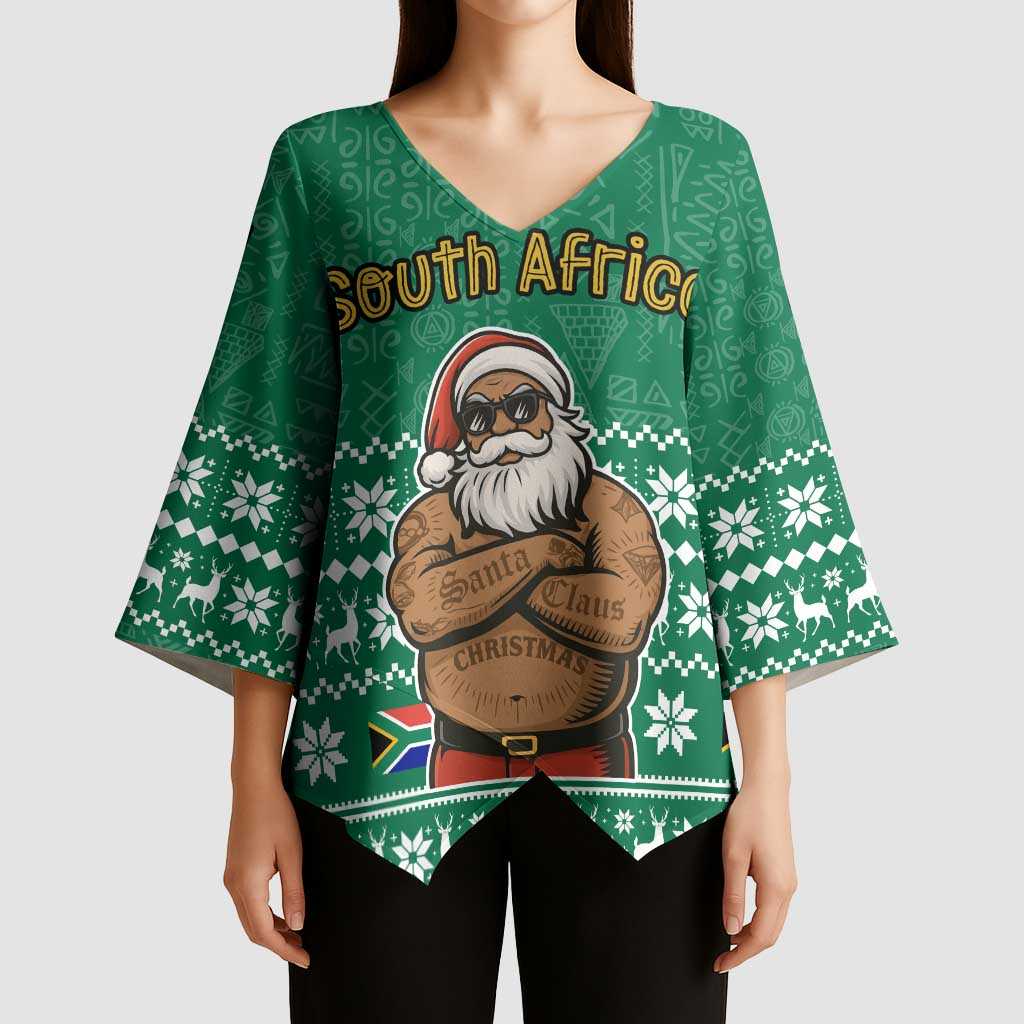 South Africa Christmas Kimono Sleeve Blouse Christmas Santa Claus Tattoo - Wonder Print Shop
