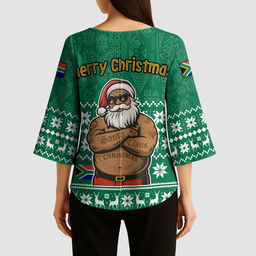 South Africa Christmas Kimono Sleeve Blouse Christmas Santa Claus Tattoo - Wonder Print Shop