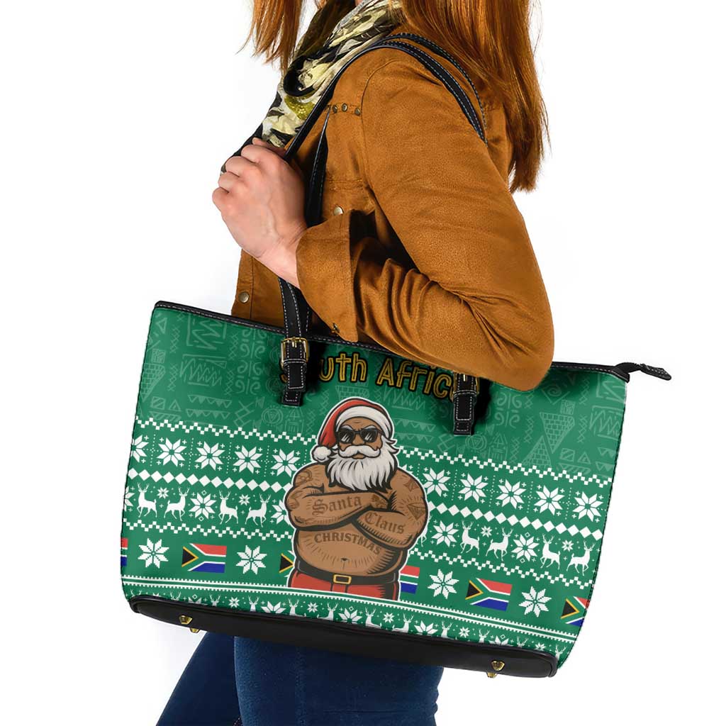 South Africa Christmas Leather Tote Bag Christmas Santa Claus Tattoo - Wonder Print Shop