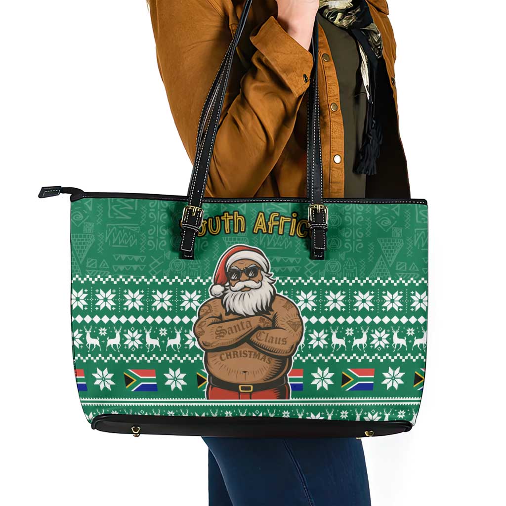 South Africa Christmas Leather Tote Bag Christmas Santa Claus Tattoo - Wonder Print Shop