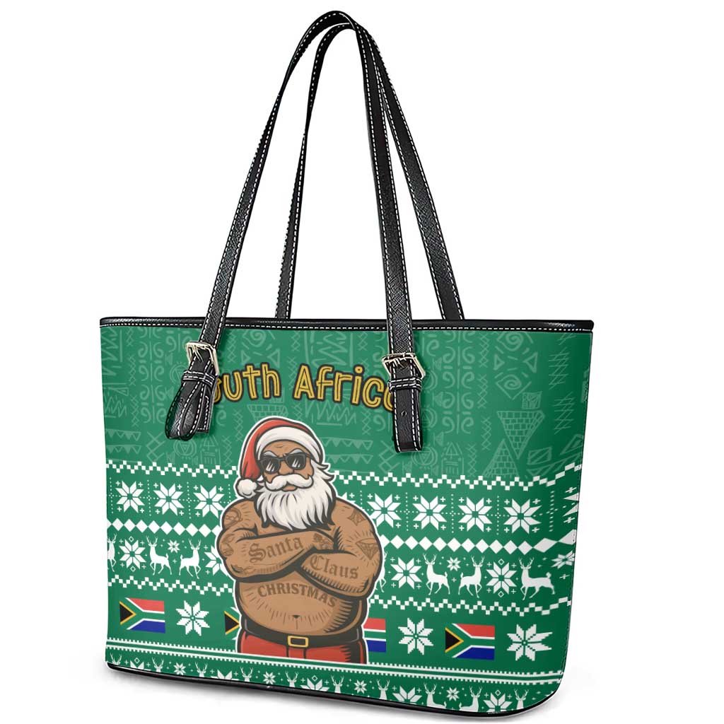 South Africa Christmas Leather Tote Bag Christmas Santa Claus Tattoo - Wonder Print Shop