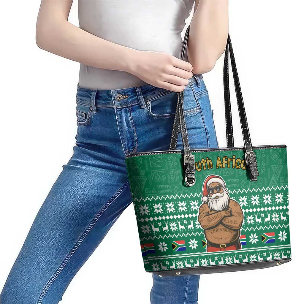 South Africa Christmas Leather Tote Bag Christmas Santa Claus Tattoo - Wonder Print Shop