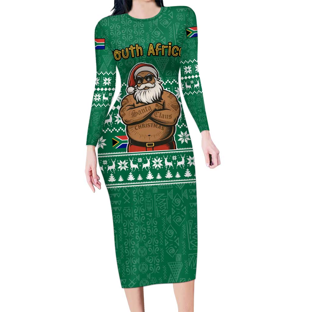 South Africa Christmas Long Sleeve Bodycon Dress Christmas Santa Claus Tattoo - Wonder Print Shop