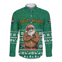 South Africa Christmas Long Sleeve Button Shirt Christmas Santa Claus Tattoo - Wonder Print Shop