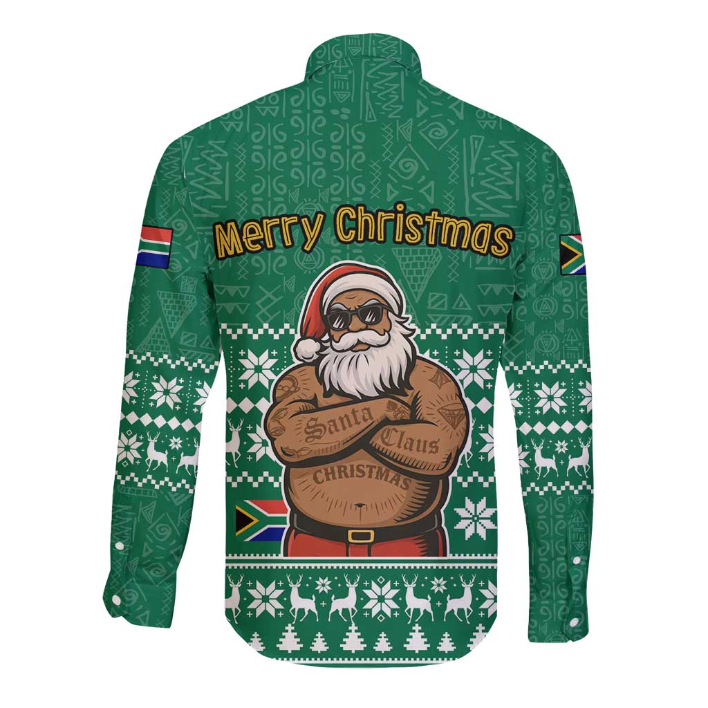 South Africa Christmas Long Sleeve Button Shirt Christmas Santa Claus Tattoo - Wonder Print Shop