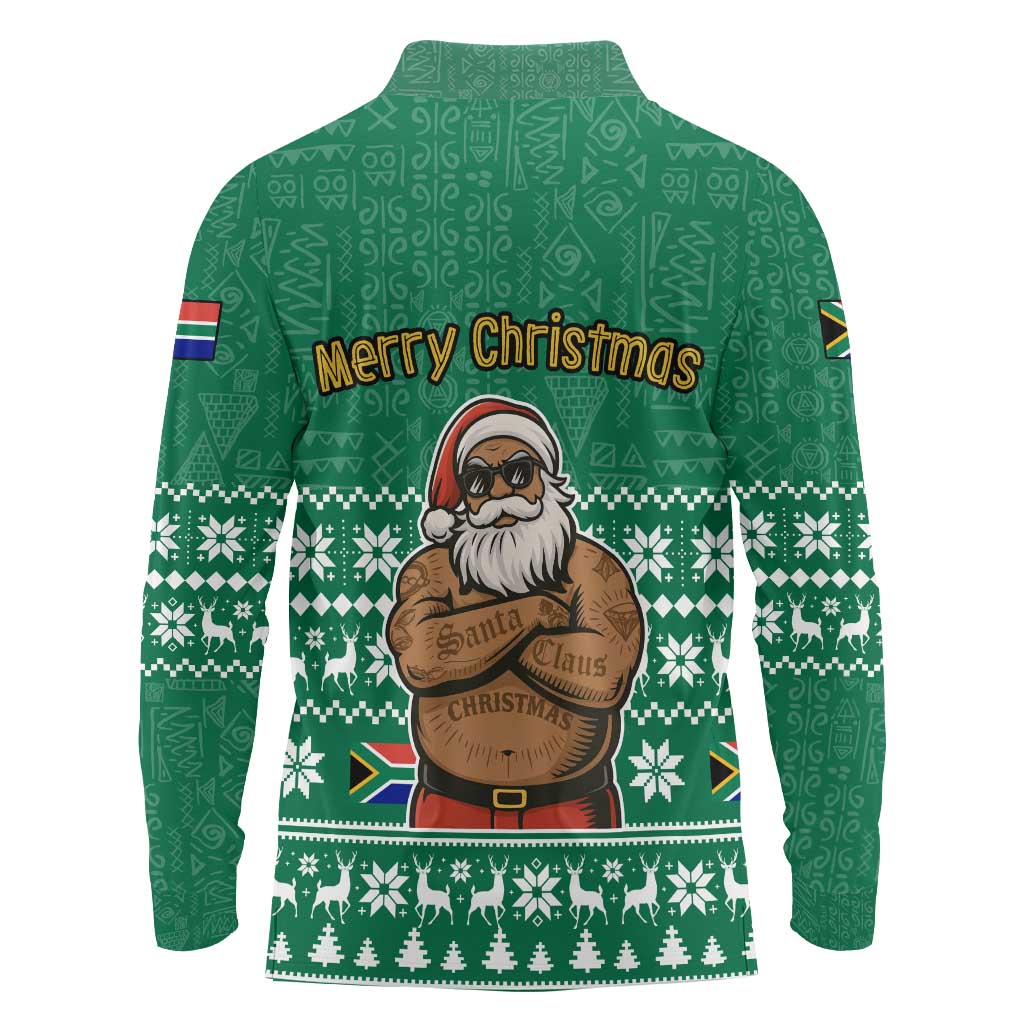 South Africa Christmas Long Sleeve Polo Shirt Christmas Santa Claus Tattoo - Wonder Print Shop