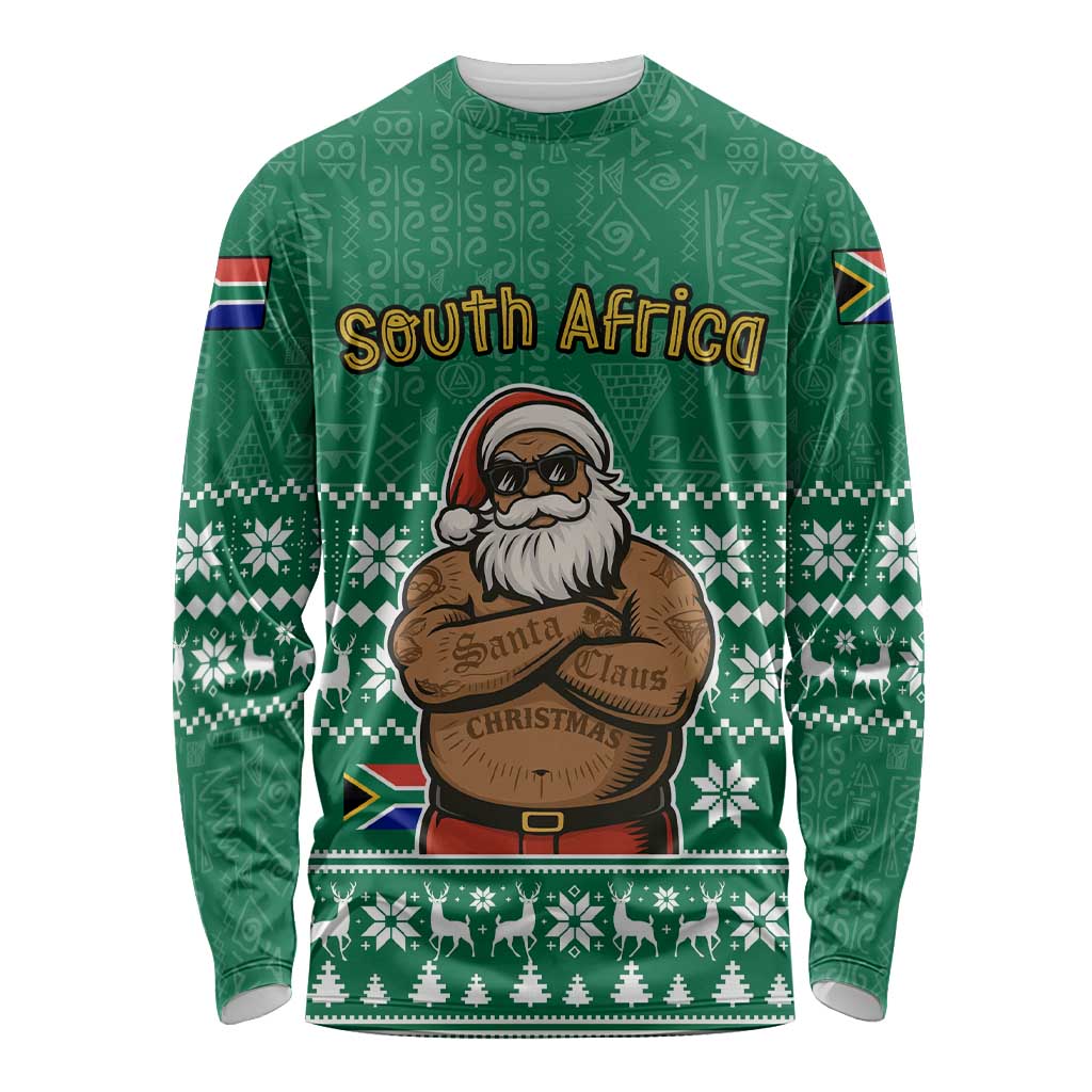 South Africa Christmas Long Sleeve Shirt Christmas Santa Claus Tattoo - Wonder Print Shop