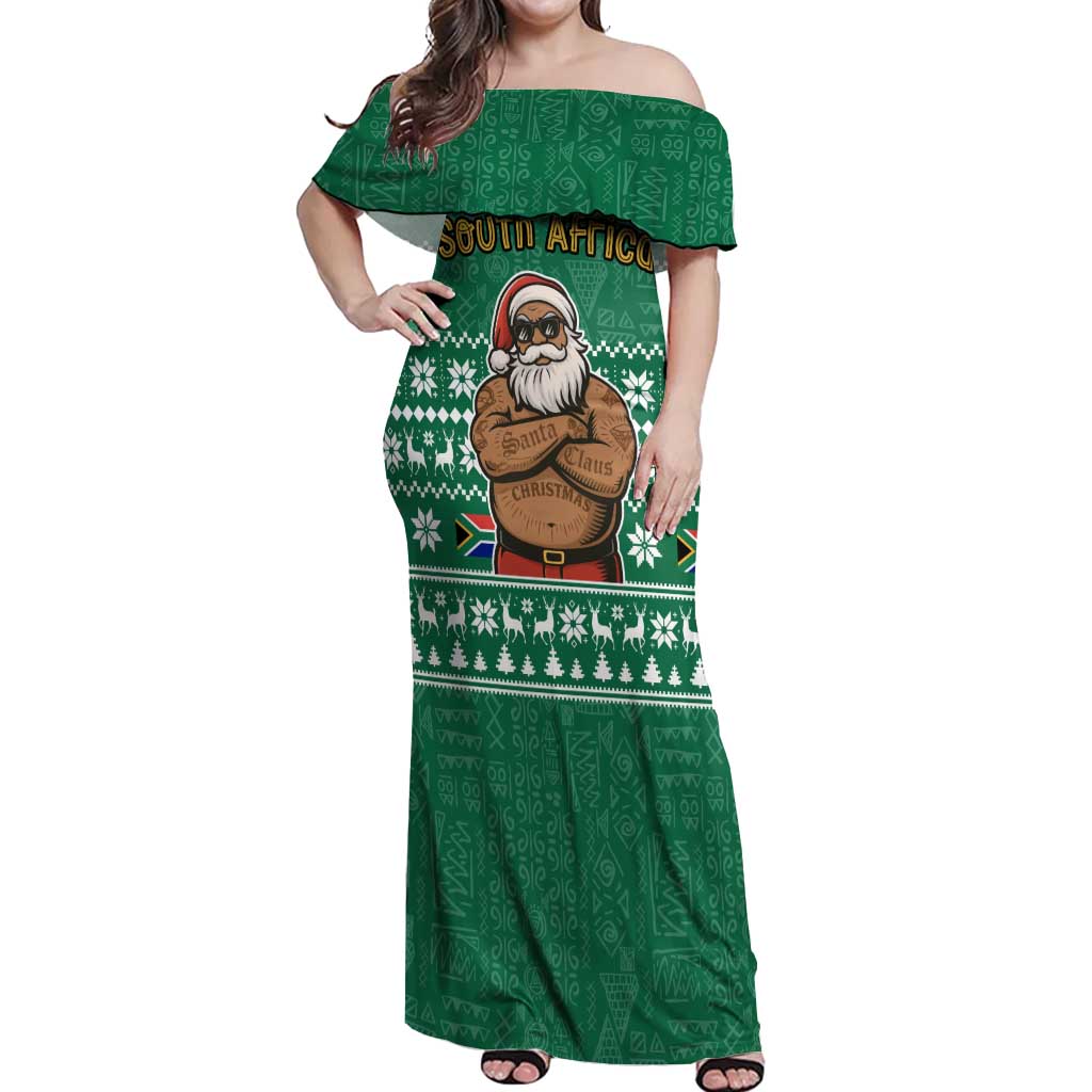 South Africa Christmas Off Shoulder Maxi Dress Christmas Santa Claus Tattoo - Wonder Print Shop