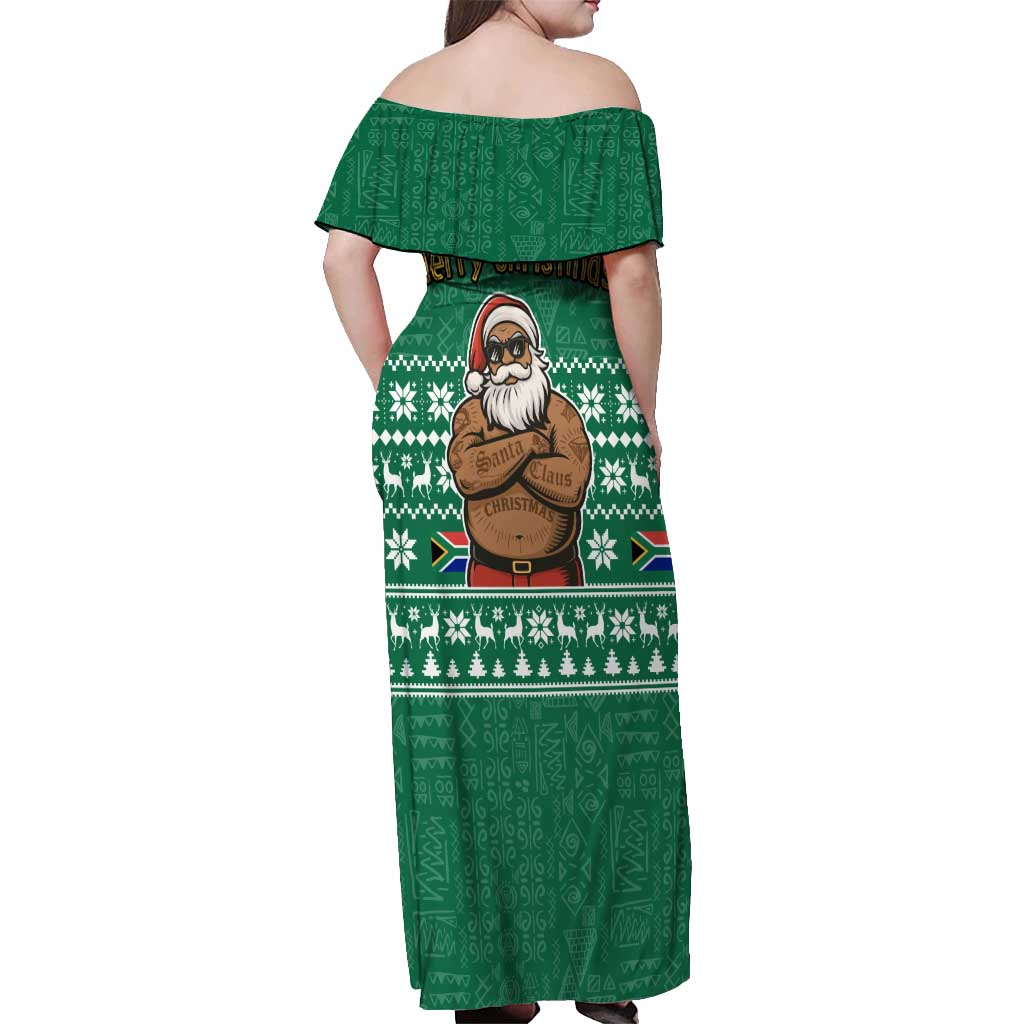 South Africa Christmas Off Shoulder Maxi Dress Christmas Santa Claus Tattoo - Wonder Print Shop
