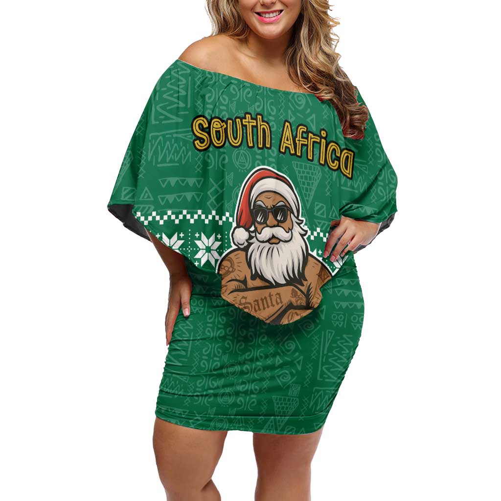 South Africa Christmas Off Shoulder Short Dress Christmas Santa Claus Tattoo - Wonder Print Shop
