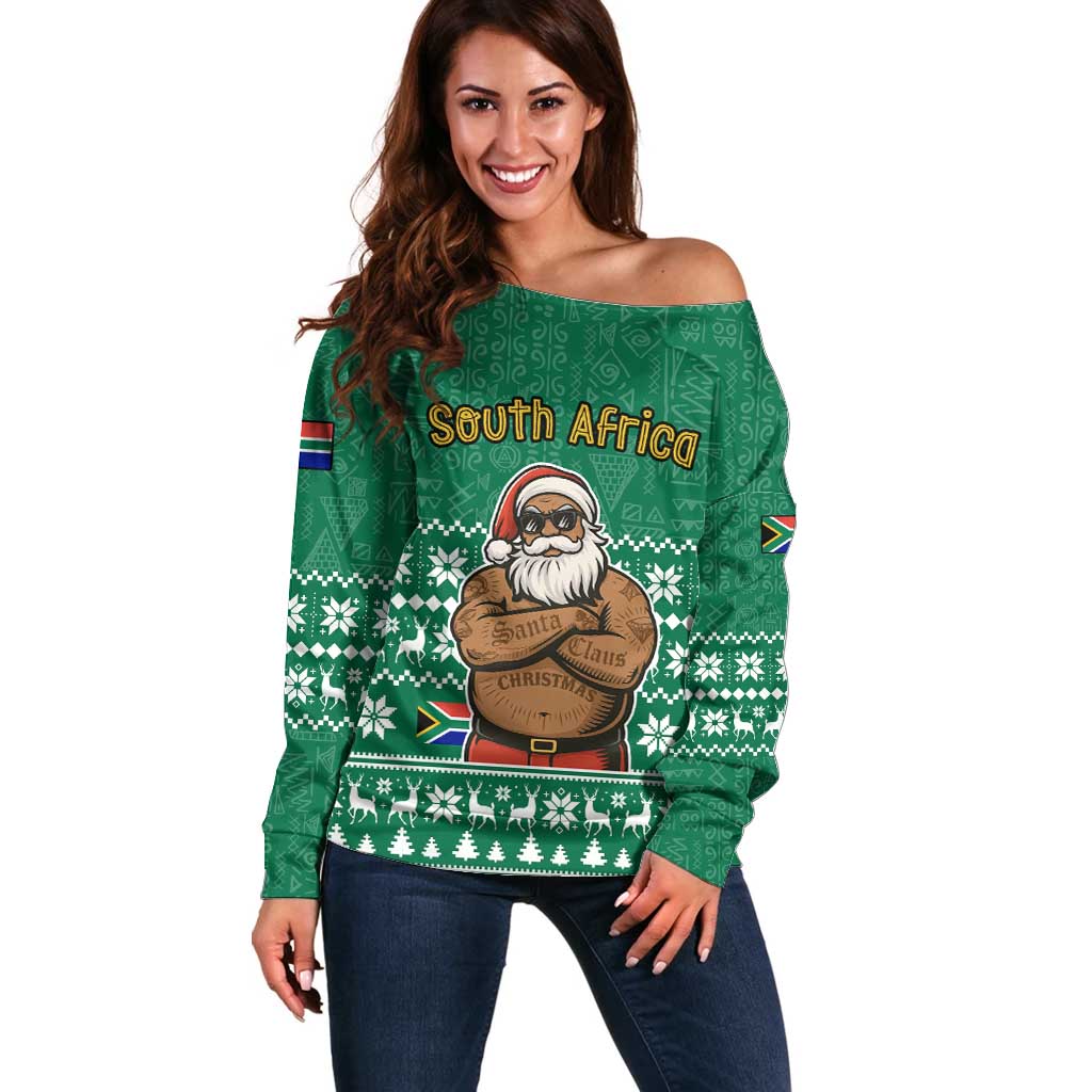 South Africa Christmas Off Shoulder Sweater Christmas Santa Claus Tattoo - Wonder Print Shop
