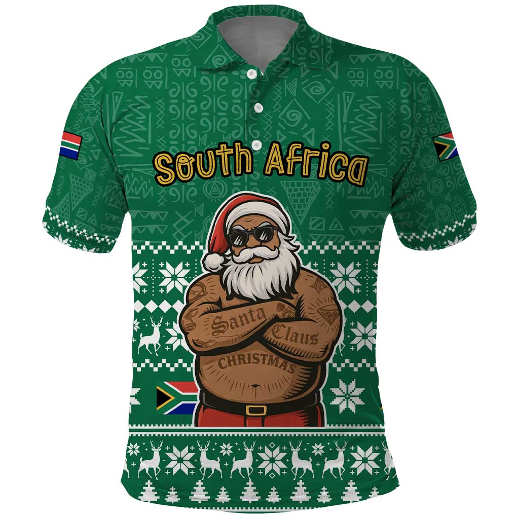 South Africa Christmas Polo Shirt Christmas Santa Claus Tattoo - Wonder Print Shop