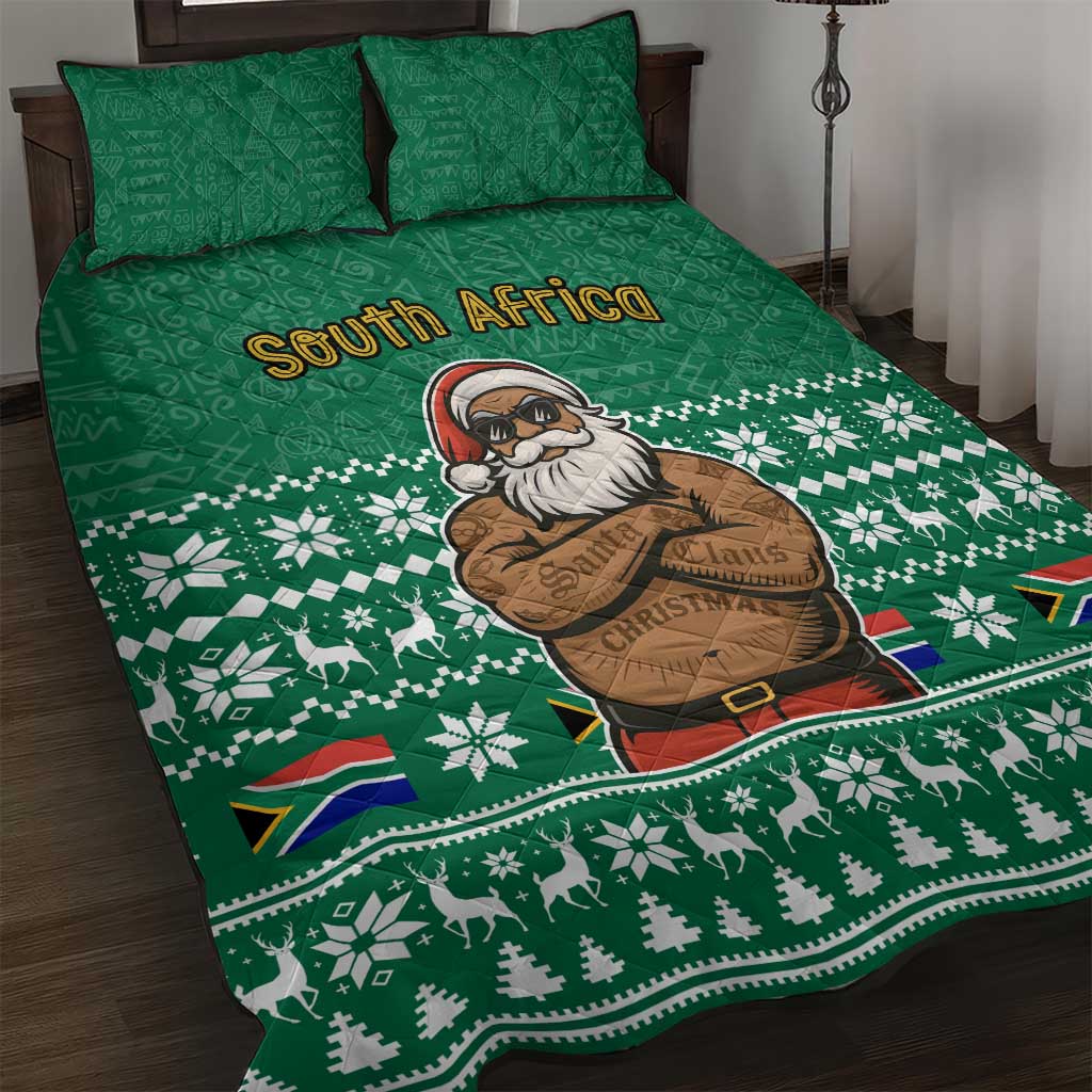 South Africa Christmas Quilt Bed Set Christmas Santa Claus Tattoo - Wonder Print Shop