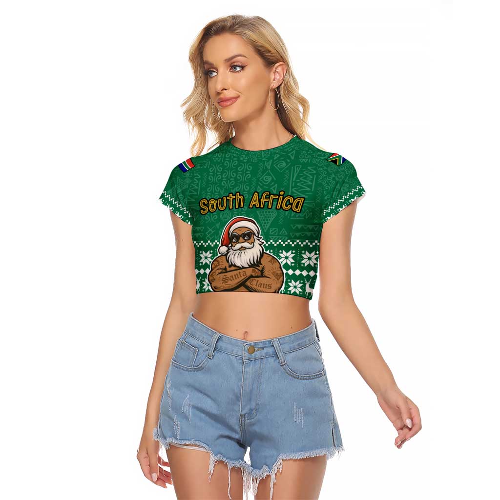 South Africa Christmas Raglan Cropped T Shirt Christmas Santa Claus Tattoo - Wonder Print Shop