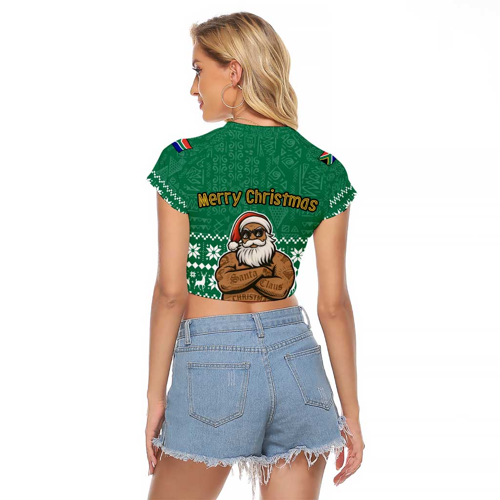 South Africa Christmas Raglan Cropped T Shirt Christmas Santa Claus Tattoo - Wonder Print Shop