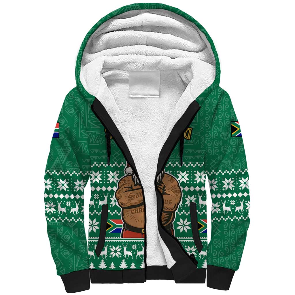 South Africa Christmas Sherpa Hoodie Christmas Santa Claus Tattoo - Wonder Print Shop