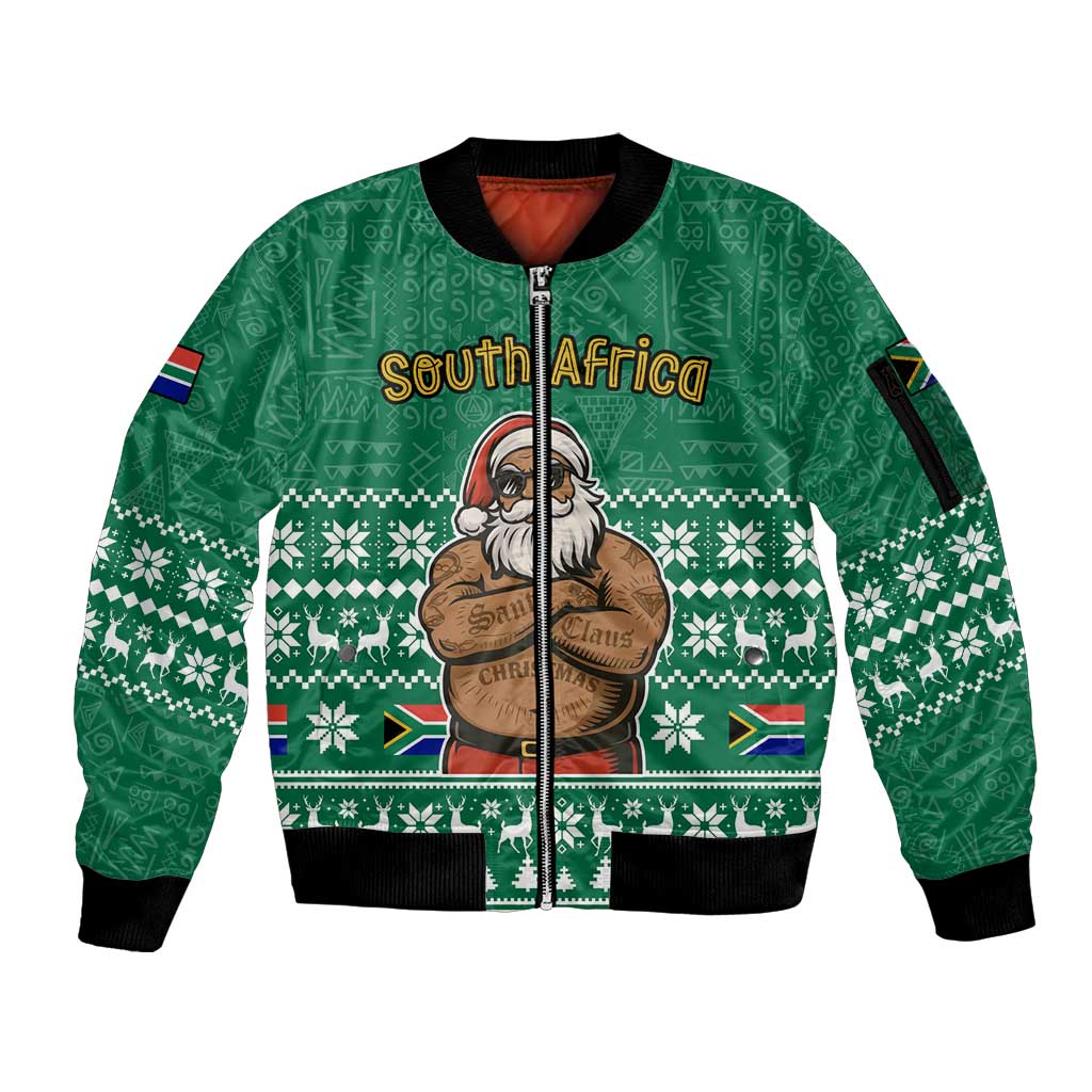 South Africa Christmas Sleeve Zip Bomber Jacket Christmas Santa Claus Tattoo - Wonder Print Shop