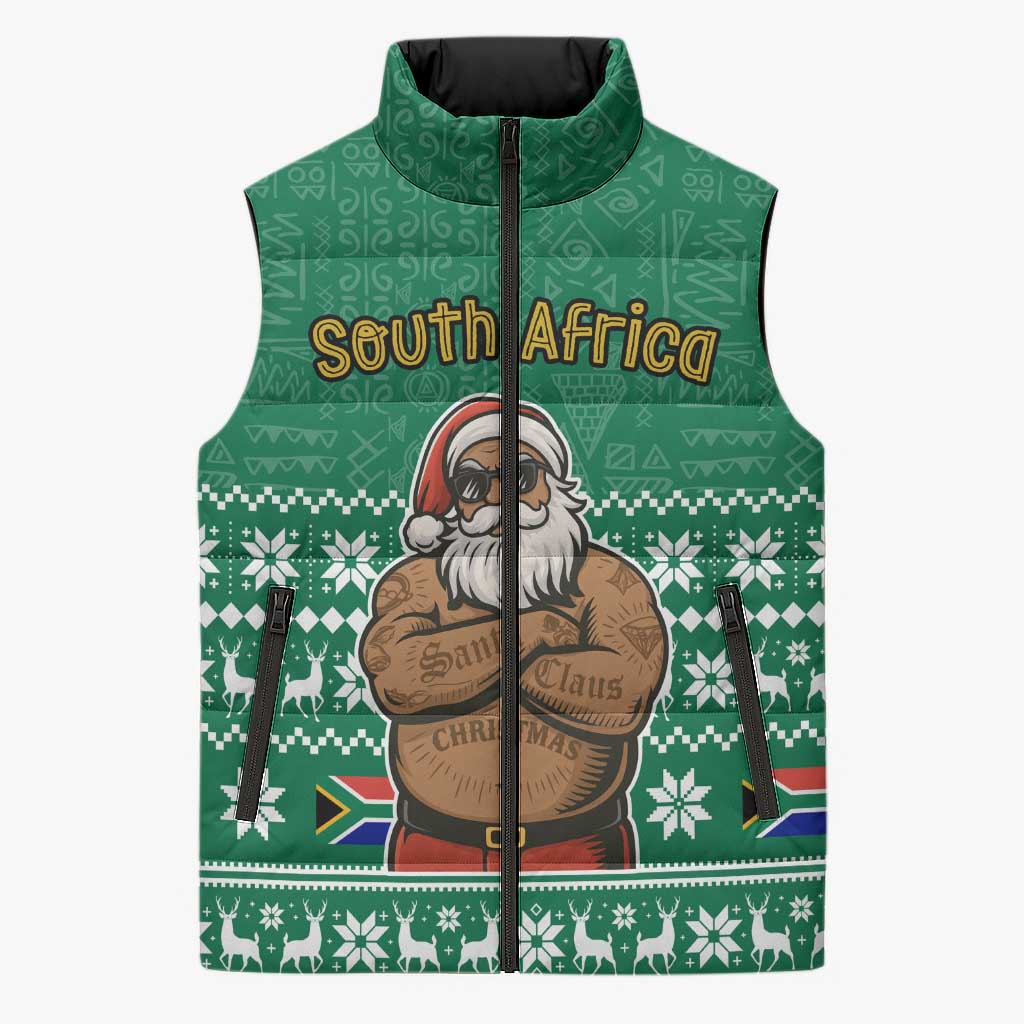 South Africa Christmas Sleeveless Puffer Jacket Christmas Santa Claus Tattoo - Wonder Print Shop
