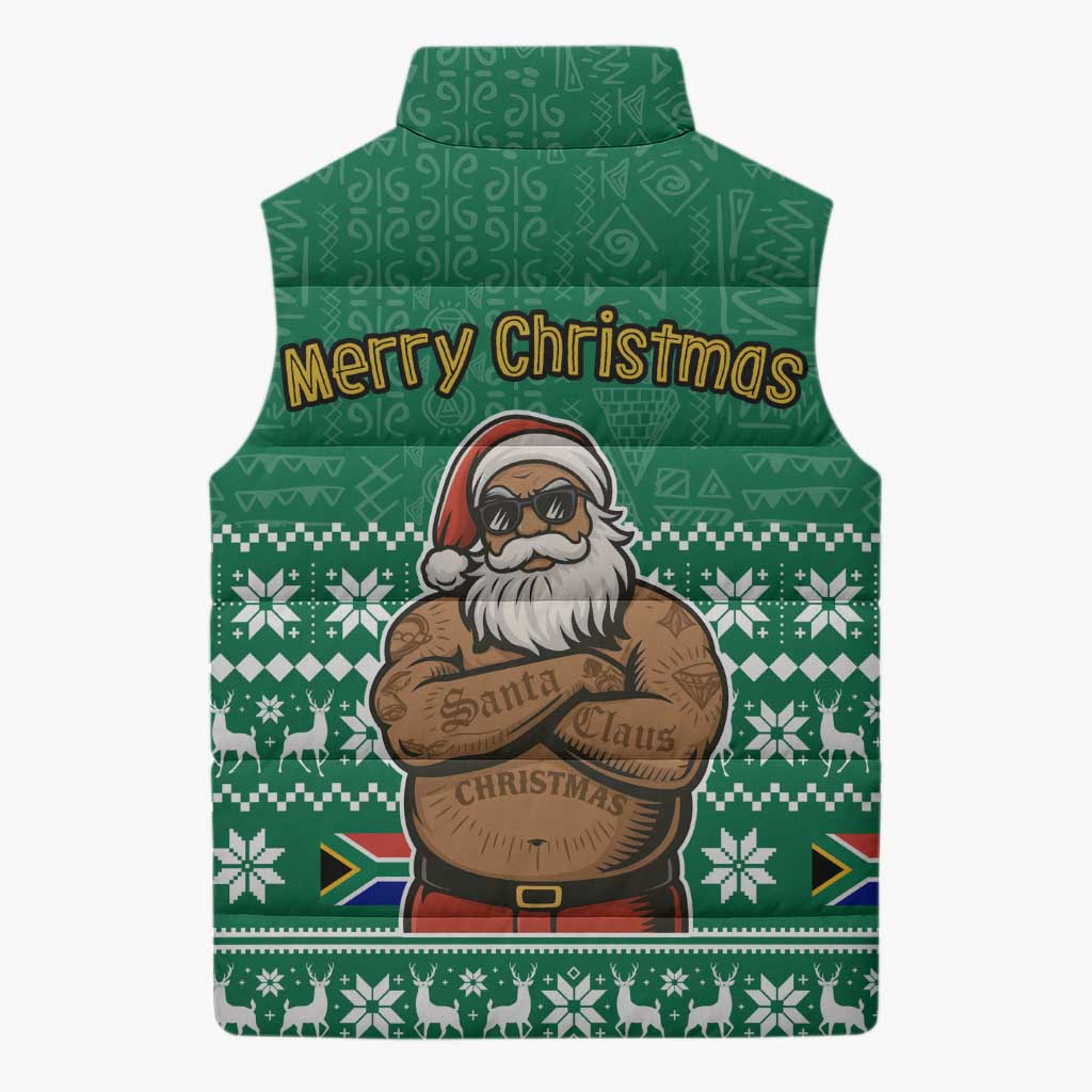 South Africa Christmas Sleeveless Puffer Jacket Christmas Santa Claus Tattoo - Wonder Print Shop