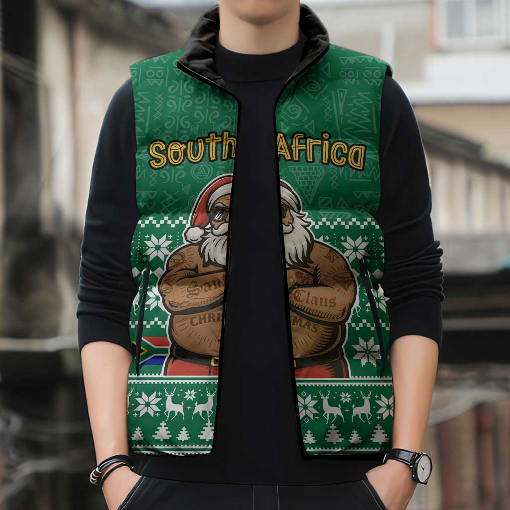 South Africa Christmas Sleeveless Puffer Jacket Christmas Santa Claus Tattoo - Wonder Print Shop