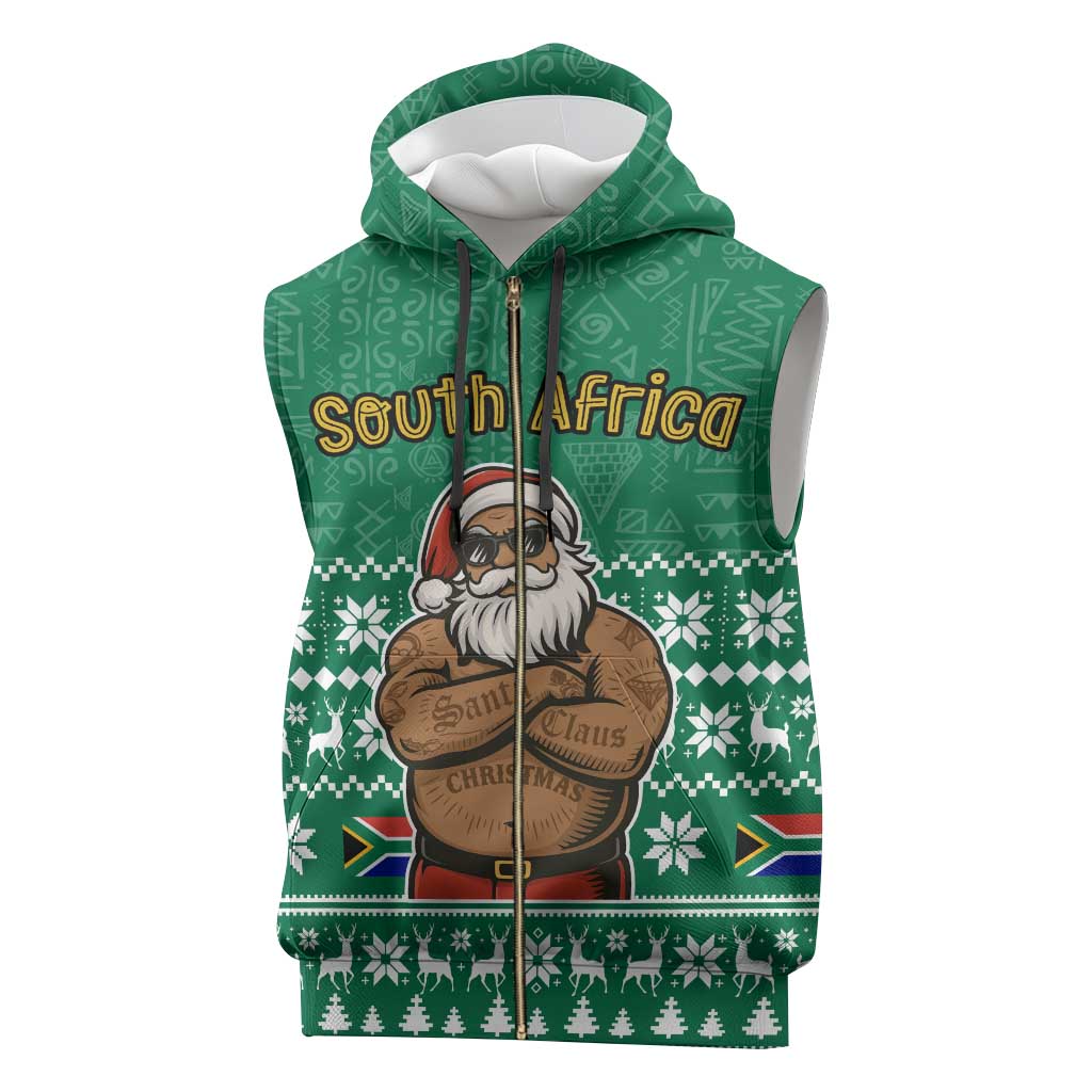 South Africa Christmas Sleeveless Zip Hoodie Christmas Santa Claus Tattoo - Wonder Print Shop
