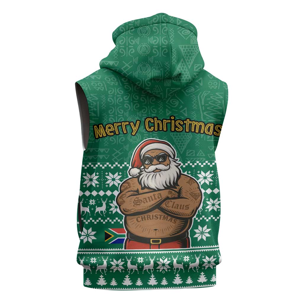 South Africa Christmas Sleeveless Zip Hoodie Christmas Santa Claus Tattoo - Wonder Print Shop