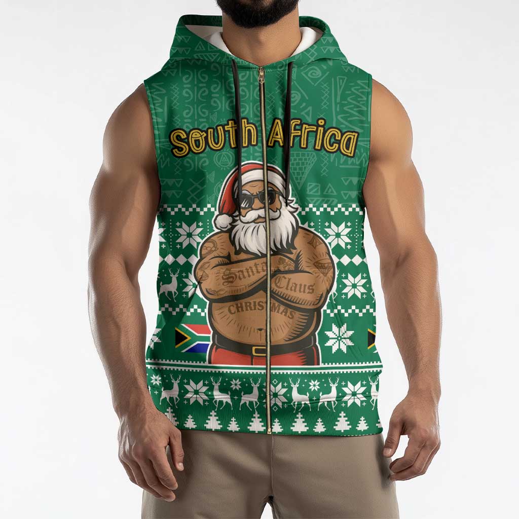 South Africa Christmas Sleeveless Zip Hoodie Christmas Santa Claus Tattoo - Wonder Print Shop