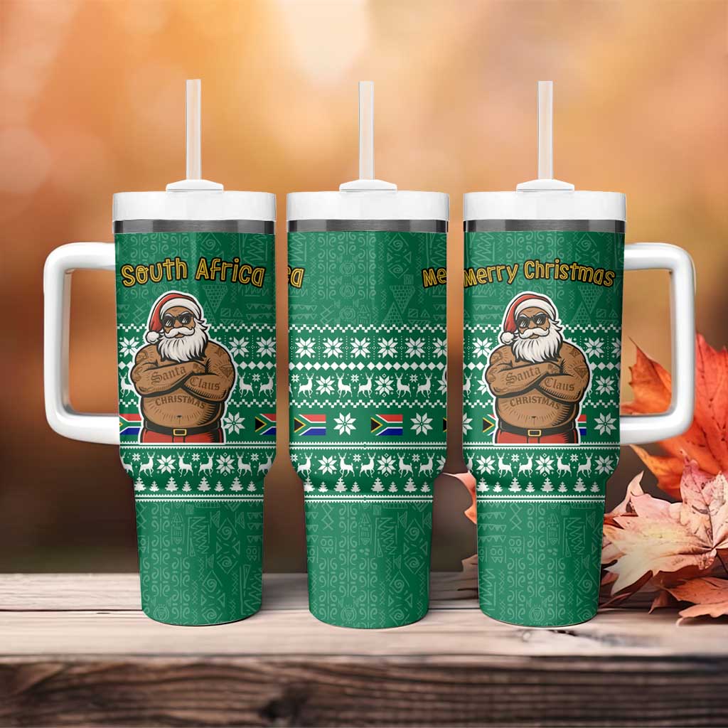 South Africa Christmas Tumbler With Handle Christmas Santa Claus Tattoo - Wonder Print Shop