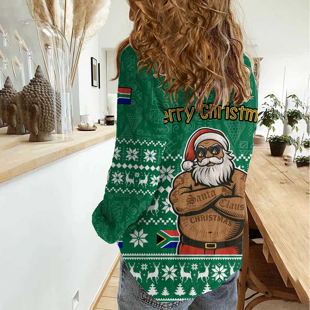 South Africa Christmas Women Casual Shirt Christmas Santa Claus Tattoo - Wonder Print Shop