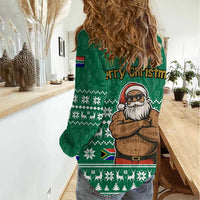 South Africa Christmas Women Casual Shirt Christmas Santa Claus Tattoo - Wonder Print Shop