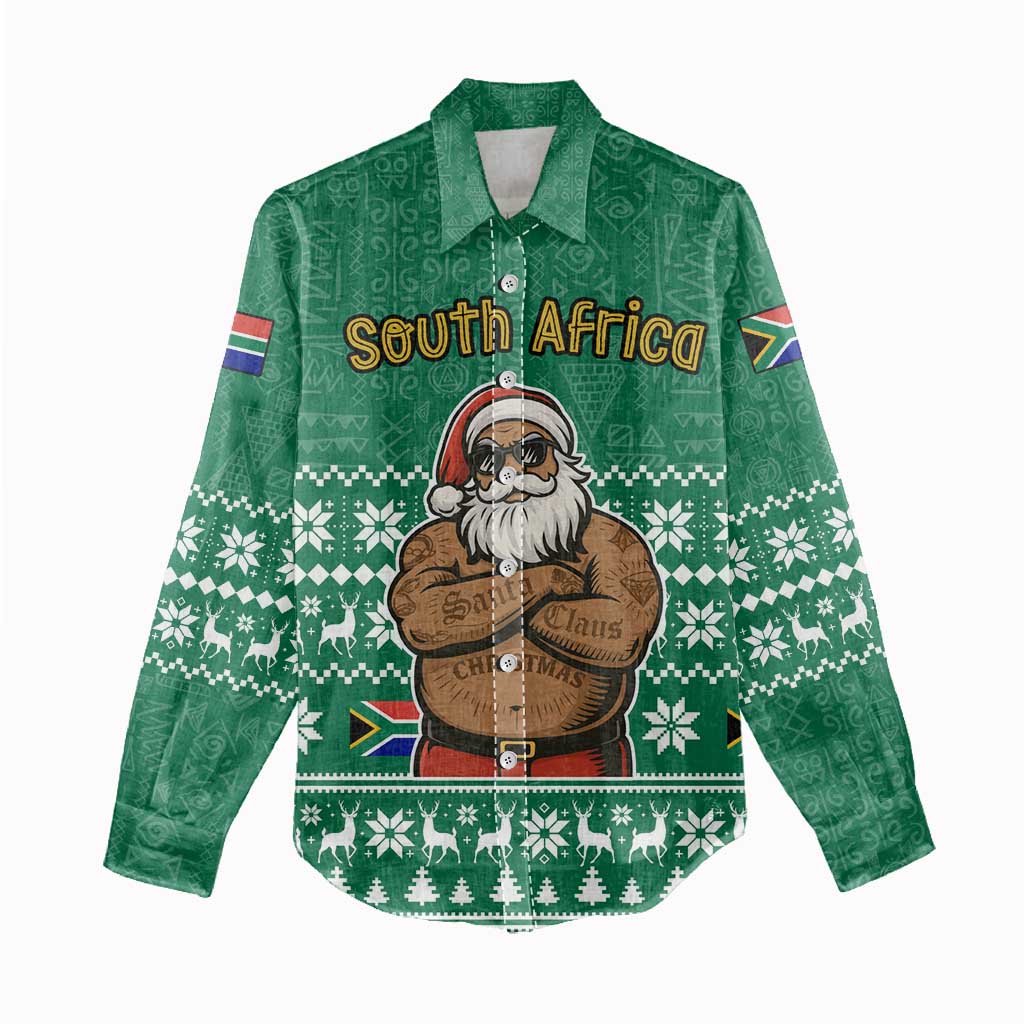 South Africa Christmas Women Casual Shirt Christmas Santa Claus Tattoo - Wonder Print Shop