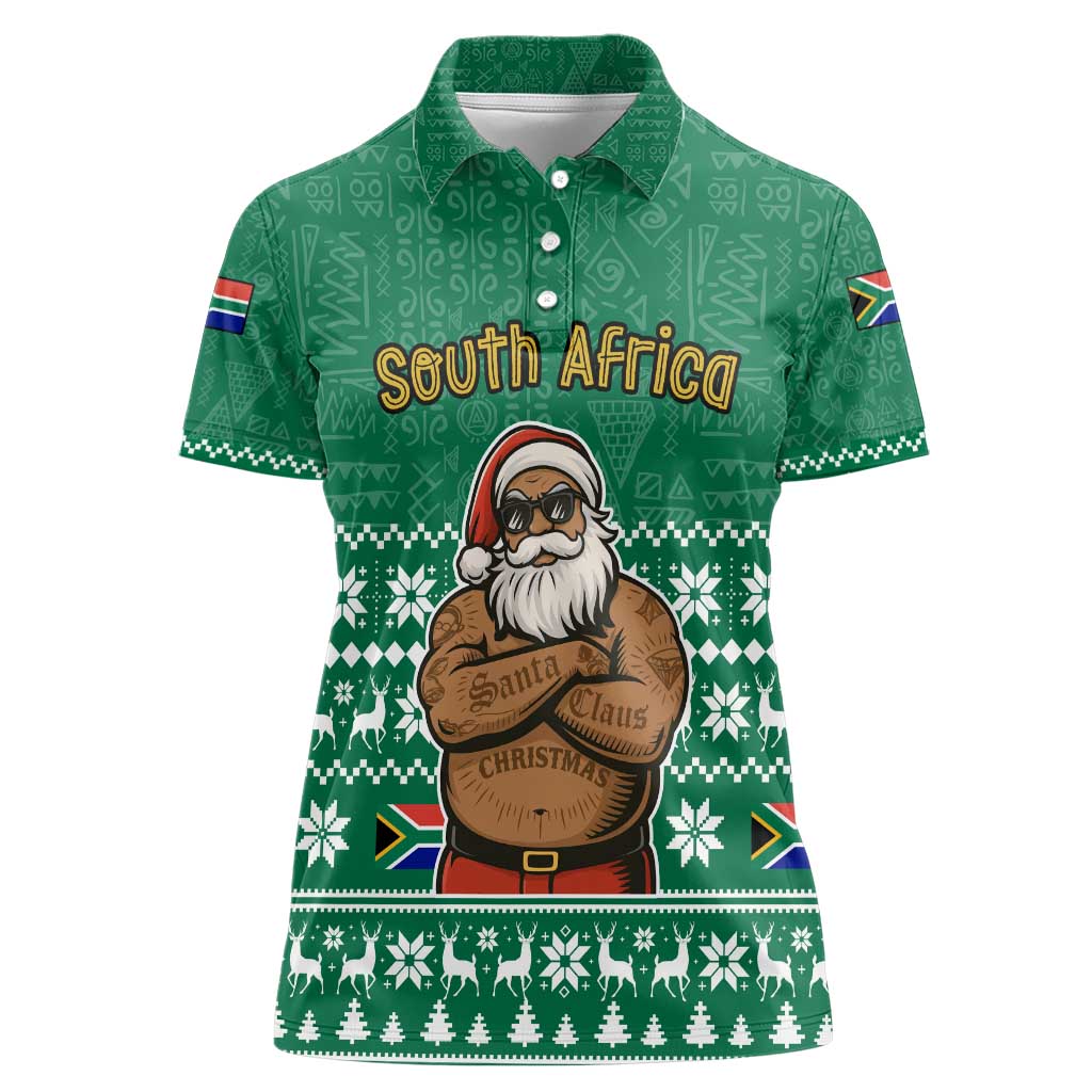 South Africa Christmas Women Polo Shirt Christmas Santa Claus Tattoo - Wonder Print Shop