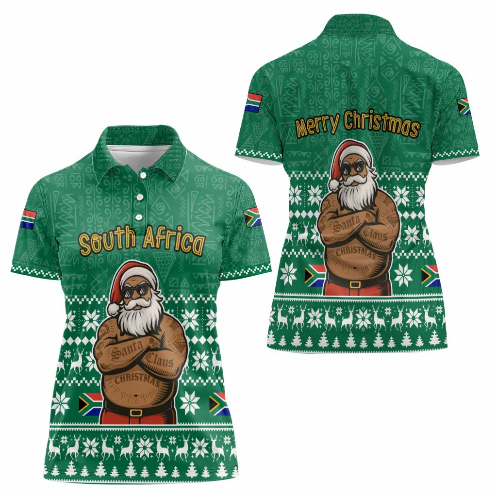 South Africa Christmas Women Polo Shirt Christmas Santa Claus Tattoo - Wonder Print Shop