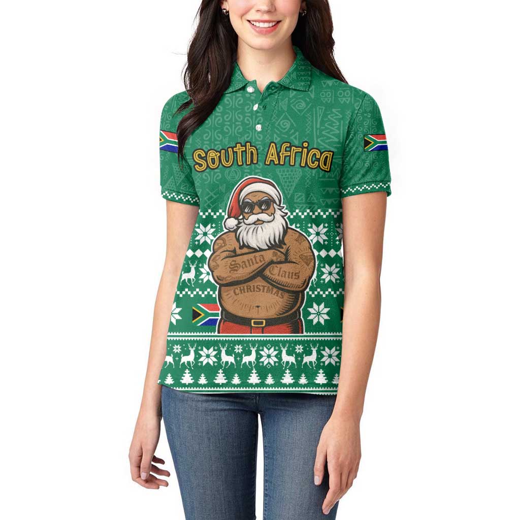South Africa Christmas Women Polo Shirt Christmas Santa Claus Tattoo - Wonder Print Shop