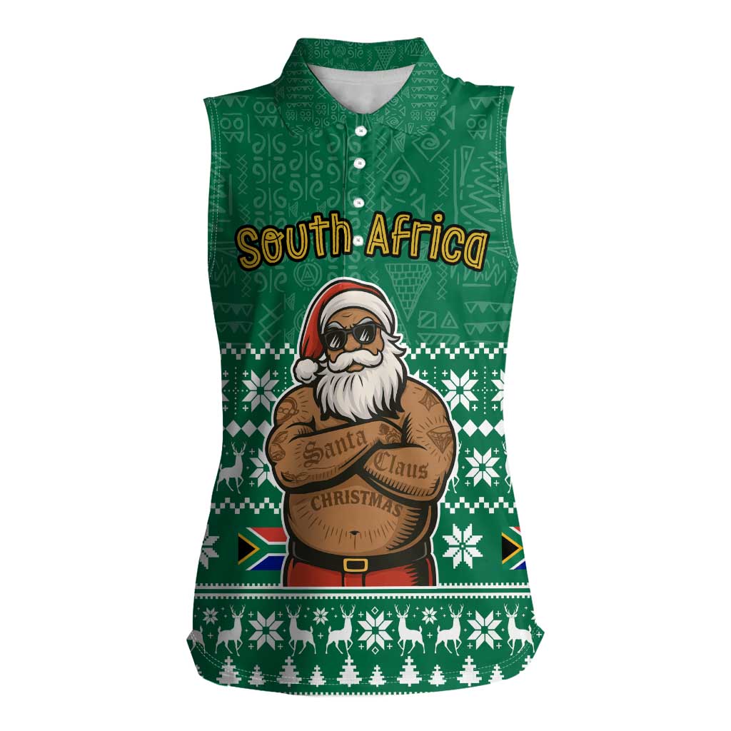 South Africa Christmas Women Sleeveless Polo Shirt Christmas Santa Claus Tattoo - Wonder Print Shop