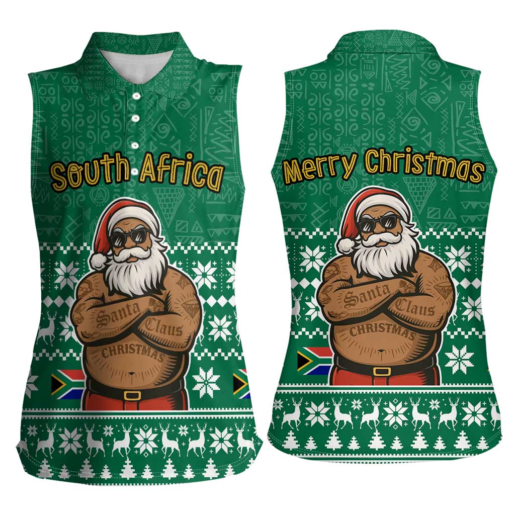 South Africa Christmas Women Sleeveless Polo Shirt Christmas Santa Claus Tattoo - Wonder Print Shop