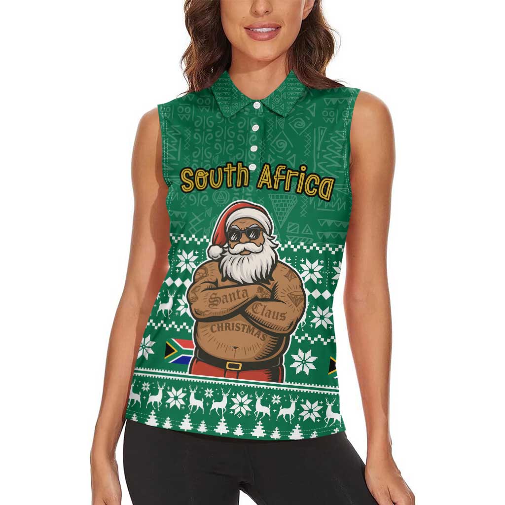 South Africa Christmas Women Sleeveless Polo Shirt Christmas Santa Claus Tattoo - Wonder Print Shop