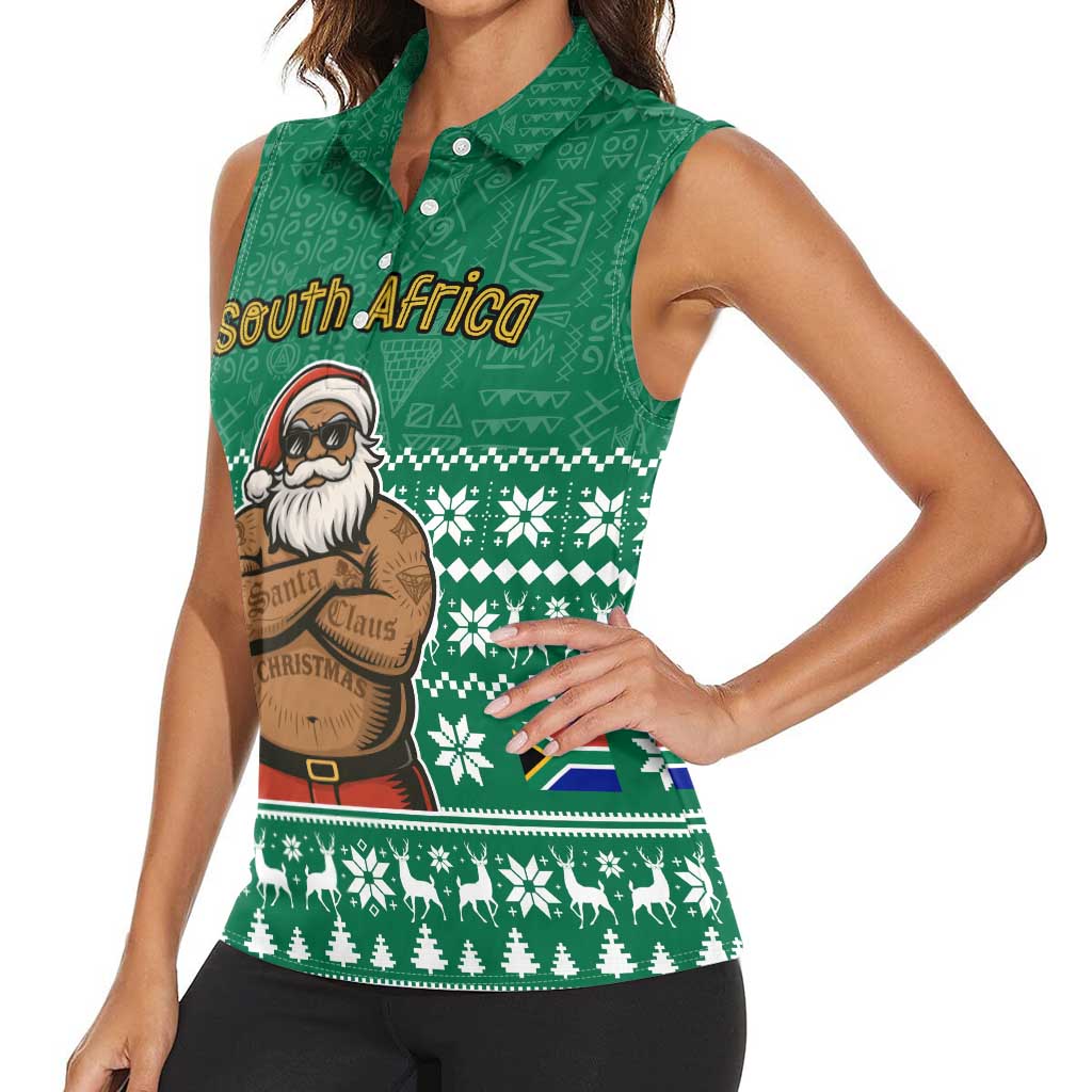 South Africa Christmas Women Sleeveless Polo Shirt Christmas Santa Claus Tattoo - Wonder Print Shop