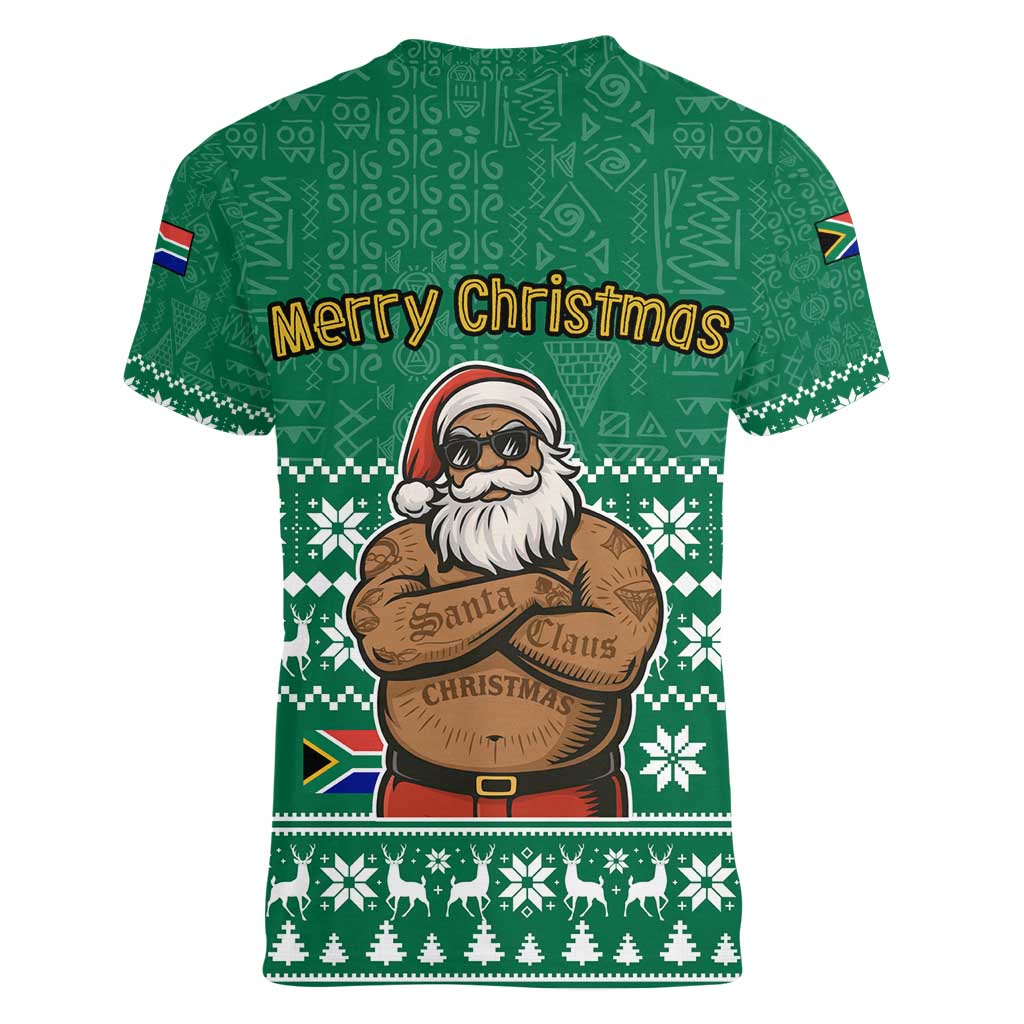 South Africa Christmas Women V-Neck T-Shirt Christmas Santa Claus Tattoo - Wonder Print Shop