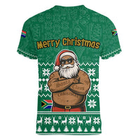 South Africa Christmas Women V-Neck T-Shirt Christmas Santa Claus Tattoo - Wonder Print Shop