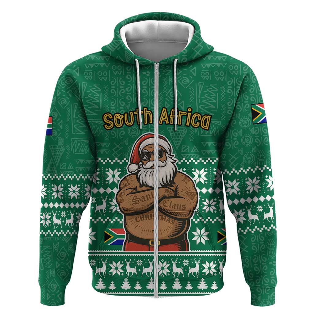South Africa Christmas Zip Hoodie Christmas Santa Claus Tattoo - Wonder Print Shop