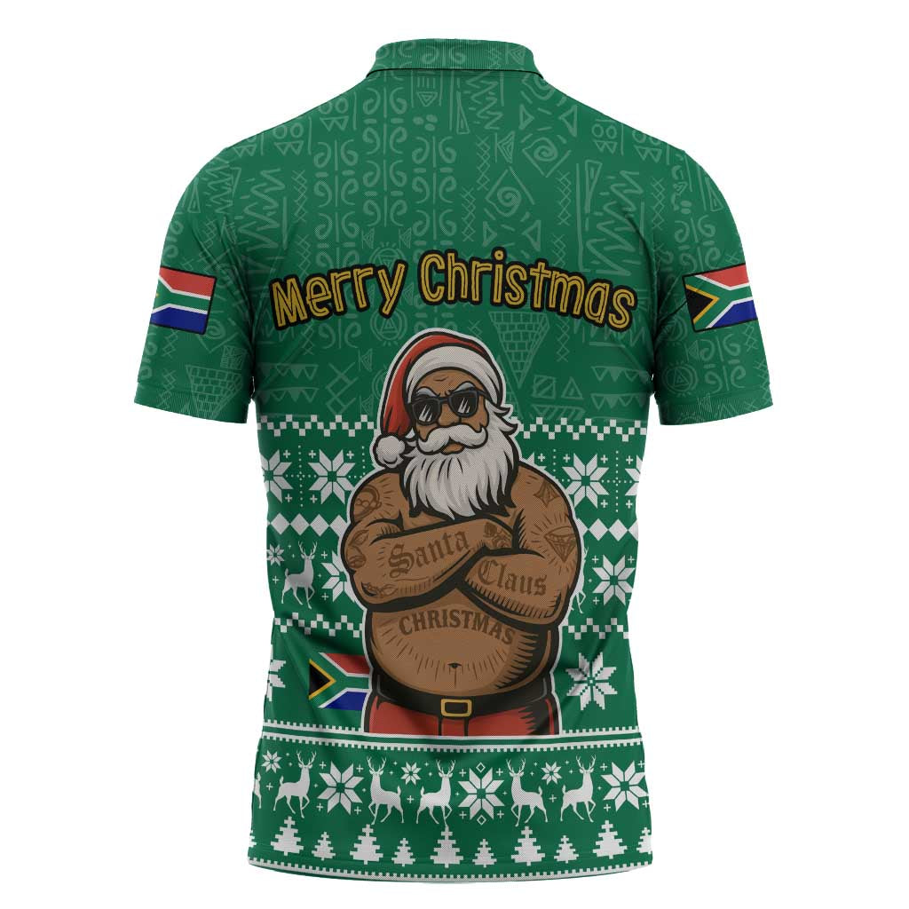 South Africa Christmas Zipper Polo Shirt Christmas Santa Claus Tattoo - Wonder Print Shop