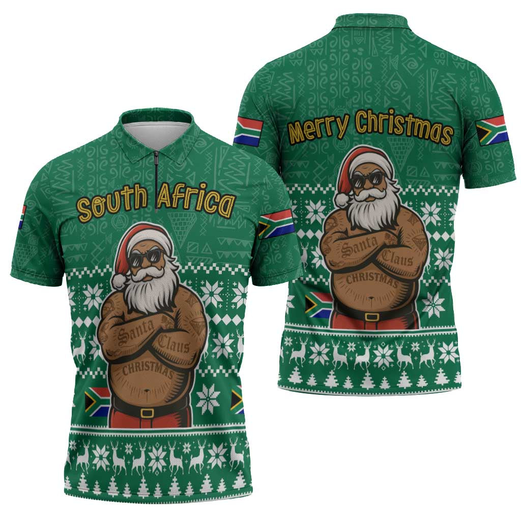 South Africa Christmas Zipper Polo Shirt Christmas Santa Claus Tattoo - Wonder Print Shop