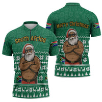 South Africa Christmas Zipper Polo Shirt Christmas Santa Claus Tattoo - Wonder Print Shop