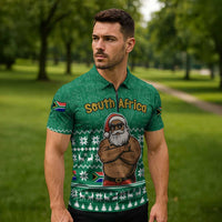 South Africa Christmas Zipper Polo Shirt Christmas Santa Claus Tattoo - Wonder Print Shop