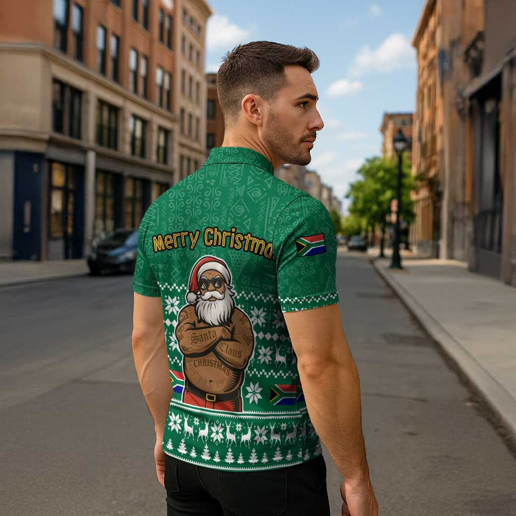 South Africa Christmas Zipper Polo Shirt Christmas Santa Claus Tattoo - Wonder Print Shop